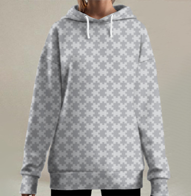 Геометрический орнамент из серых элементов мозаики Узор Пазл, Hoodie Long Oversize 3D