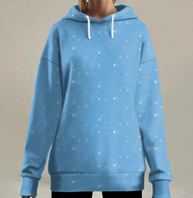 Небесный паттерн с изящными контурами цветов Blue sky patterns, Hoodie Long Oversize 3D