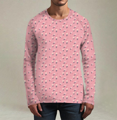 Нежные белые цветы на розовом фоне цветочный паттерн / White floral pattern, Футболка мужская лонгслив 3Д