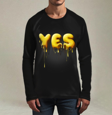 Объемные желтые капающие буквы да Yes, Футболка мужская лонгслив 3Д