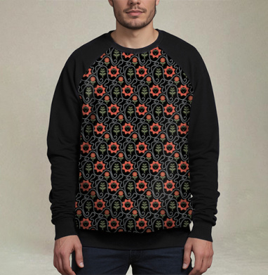 Этнический узор с сердцами и растениями / Ethnic Pattern Style, Свитшот мужской 3D / хлопок