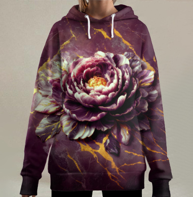 Golden Marble Peony – Золотой мраморный пион на фоне декоративного изделия - Магазин футболок AnnArtshock - Дизайнерские принты