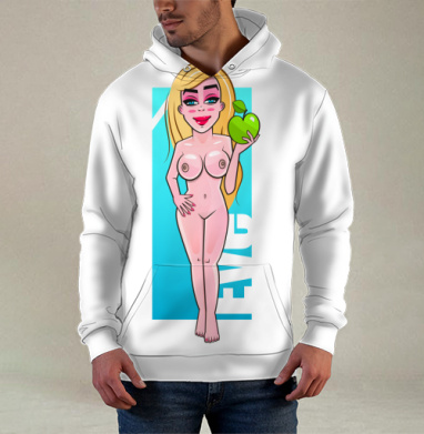Nude Eve Apple / Красивая блондинка с сочным зеленым яблоком Ева Искушение Сад, Худи / Мужская / С карманом / 3D
