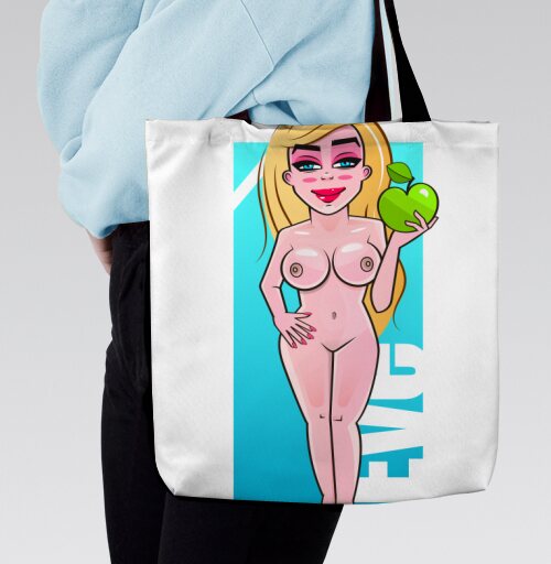 Nude Eve Apple / Красивая блондинка с сочным зеленым яблоком Ева Искушение Сад, Сумка с ручкой и внутренним карманом на молнии
