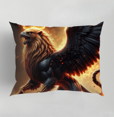 Golden Crowned Griffin – Золотой Королевский Грифон мифическое существо, Подушка декоративная 50х70 см