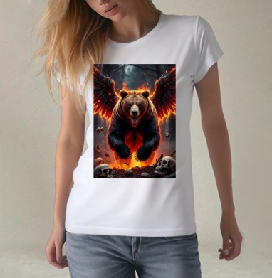 Могучий коронованный огненный медведь с крыльями / Fire Bear Wings - Магазин футболок jestkrd