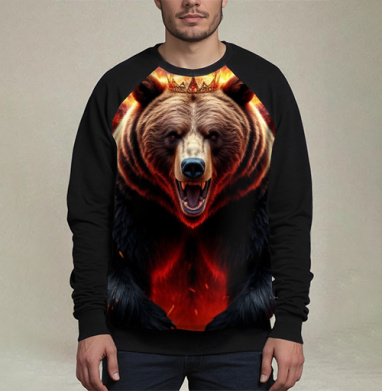 Могучий коронованный огненный медведь с крыльями / Fire Bear Wings, Свитшот мужской 3D / хлопок