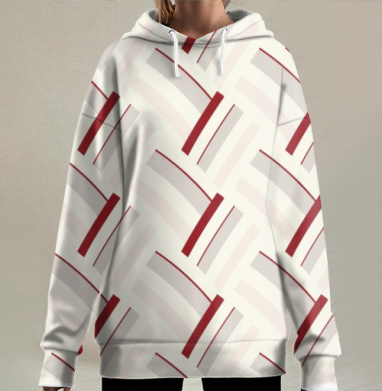 Geometric / Абстрактный узор с бордовыми линиями создающий строгий ритм, Hoodie Long Oversize 3D