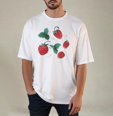 Fresh Red Sweet Berries Strawberry Garden – Садовая клубника, Футболка / Мужчинам / Оверсайз / Белая / C принтом