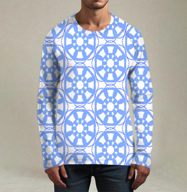 Blue Geometric Tile Pattern / Синий Геометрический Узор синий серый орнамент, Футболка мужская лонгслив 3Д