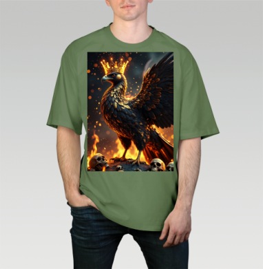 Phoenix King of Fire / Феникс король огня в золотой короне власть, Футболка мужская оверсайз оливковая