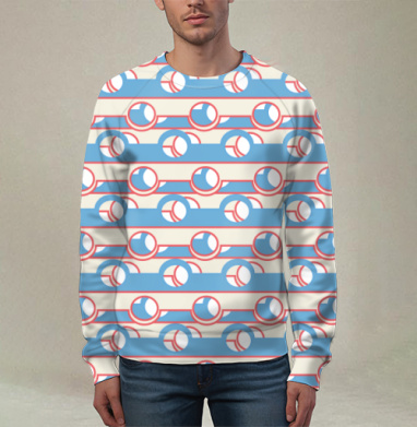Blue Coral Geometric Stripe Pattern / Синий коралловый полосатый геометрический ретро орнамент, Свитшот мужской 3D
