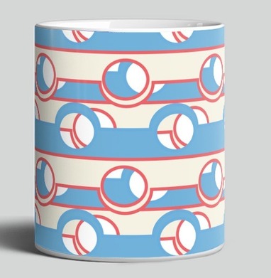 Blue Coral Geometric Stripe Pattern / Синий коралловый полосатый геометрический ретро орнамент - Магазин футболок mastoidishka - Дизайнерские принты