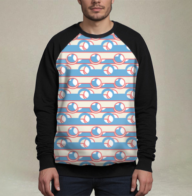 Blue Coral Geometric Stripe Pattern / Синий коралловый полосатый геометрический ретро орнамент, Свитшот мужской 3D / хлопок