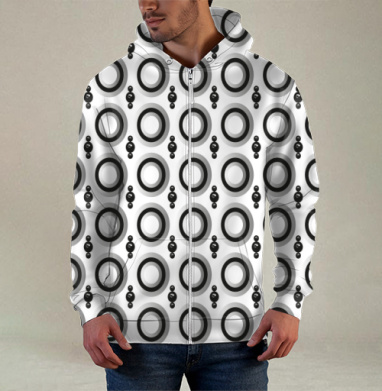 Узор с кольцами и сферами Geometric pattern and black spheres, Толстовка мужская на молнии 3Д полная запечатка
