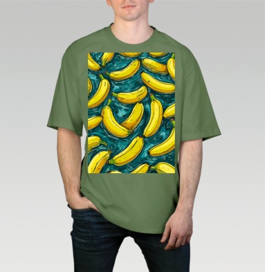 Refreshing Tropical Bananas in Water / Свежие желтые бананы в воде, Футболка мужская оверсайз оливковая