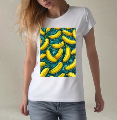 Refreshing Tropical Bananas in Water / Свежие желтые бананы в воде, Футболка женская белая 180гр