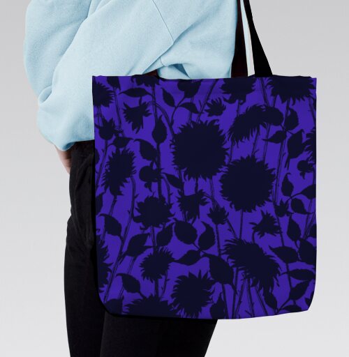 Black Sunflower Silhouette Черный силуэт подсолнуха синие темные подсолнухи - Магазин футболок bokasin