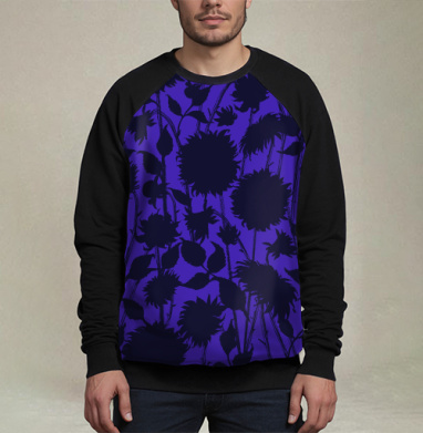 Black Sunflower Silhouette Черный силуэт подсолнуха синие темные подсолнухи, Свитшот мужской 3D / хлопок