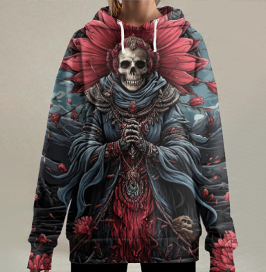Скелет цветы, Hoodie Long Oversize 3D