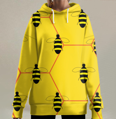 Пчёлы на сотах жёлтый чёрный красный, Hoodie Long Oversize 3D