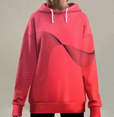 Красные линии волны динамика плавность движения, Hoodie Long Oversize 3D