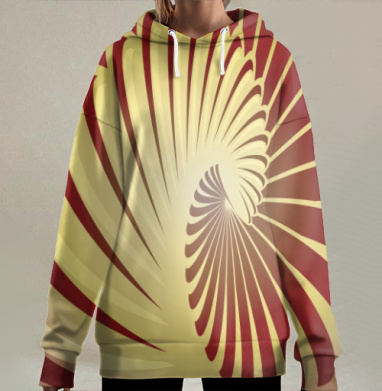 Спиральное движение в теплых оттенках красного желтого, Hoodie Long Oversize 3D
