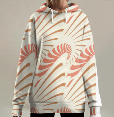 Динамичные волнообразные линии в бежево терракотовой гамме на фоне, Hoodie Long Oversize 3D