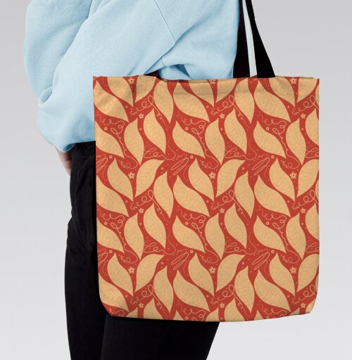 Organic Autumn Leaves Pattern / Узор Осенние Листья стильный домашний текстиль, Сумка с ручкой и внутренним карманом на молнии