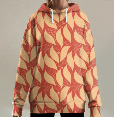 Organic Autumn Leaves Pattern / Узор Осенние Листья стильный домашний текстиль, Hoodie Long Oversize 3D