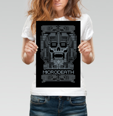 Футуристический фронт черепа Microdeath – киберпанк дизайн - Магазин футболок amid999