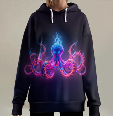 Фантастический осьминог энергия световой магии части, Hoodie Long Oversize 3D