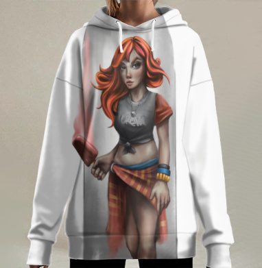 Девушка с факелом и огнём ярким, Hoodie Long Oversize 3D