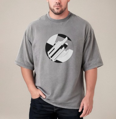 Технологическое пространство с динамичными геометрическими формами, Футболка мужская варенка оверсайз