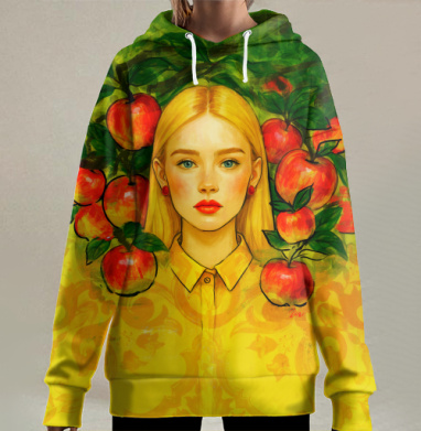 Красные яблочки, Hoodie Long Oversize 3D