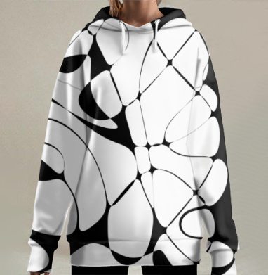 Черно белая абстракция плавные формы гармонии черно белая, Hoodie Long Oversize 3D