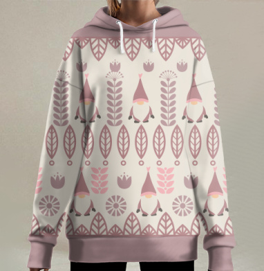Орнамент с гномиком, Hoodie Long Oversize 3D