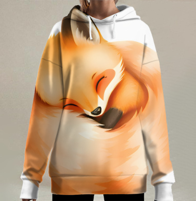 Маленькая лисичка спит, Hoodie Long Oversize 3D