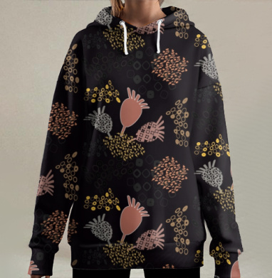 Семена растений природный узор эстетика жизни, Hoodie Long Oversize 3D