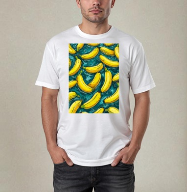 Refreshing Tropical Bananas in Water / Свежие желтые бананы в воде, Футболка / Мужчинам / Pure / Белая / C принтом