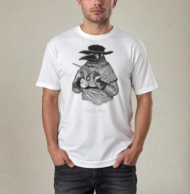Стилизованный портрет средневекового чумного доктора, Футболка / Мужчинам / Pure / Белая / C принтом