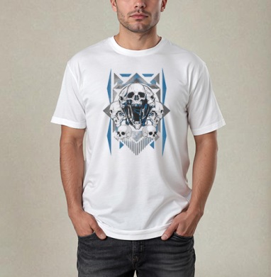 Многоголовые черепа с геометрическими элементами многоголовые черепа, Футболка / Мужчинам / Pure / Белая / C принтом
