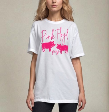 Два Розовых Поросят Играющий Слова Pink Floyd pigs, Футболка / Унисекс / Оверсайз / Белая / C принтом
