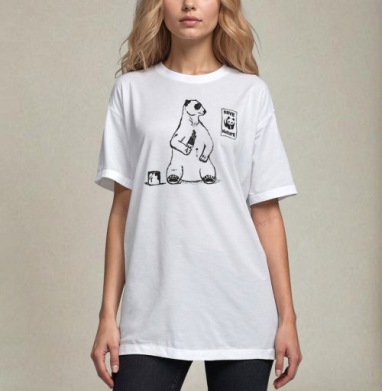 White Polar Bear Paints Itself Black To Look Like Panda / Спаси Природу Сейчас, Футболка / Унисекс / Оверсайз / Белая / C принтом