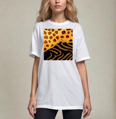 Golden animal print / Золотой анималистичный паттерн зебры и жирафа, Футболка / Унисекс / Оверсайз / Белая / C принтом