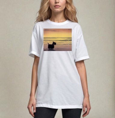 Scottish Terrier at sunset – Скотч терьер на закате Scottish Terrier sunset, Футболка / Унисекс / Оверсайз / Белая / C принтом
