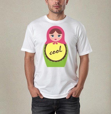 Матрешка с надписью «cool» в ярких цветах, Футболка / Мужчинам / Pure / Белая / C принтом