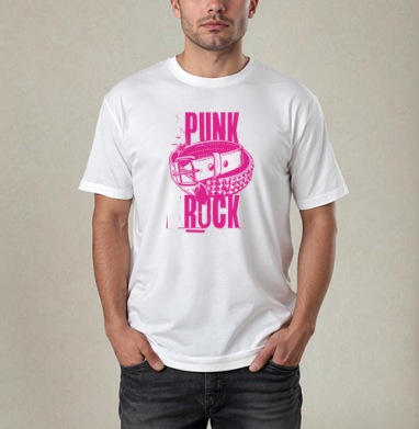 Яркий кожаный ремень с шипами в духе панк рок – PUNK ROCK, Футболка / Мужчинам / Pure / Белая / C принтом