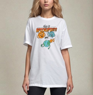 Самоубийственная Земля с планетами в шоке Апокалиптическое дерьмо, Футболка / Унисекс / Оверсайз / Белая / C принтом