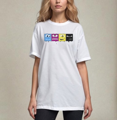 CMYK faces / Лица CMYK, Футболка / Унисекс / Оверсайз / Белая / C принтом